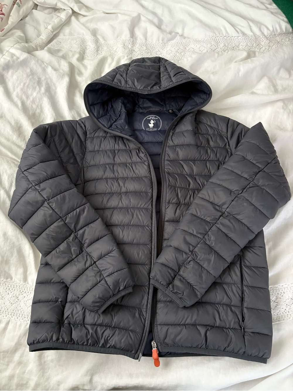 SAVE THE DUCK Ultra Light Jacket Puffer Coat Hooded Navy Blue Medium Mens